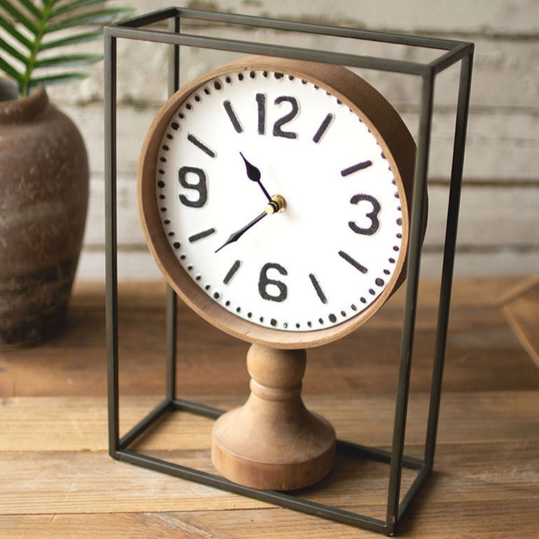 metal framed tabletop wooden clock | farmhouse home decor | rustic decor | modern farmhouse | shop a dash of casual furniture, home décor, kitchenware, gifts, and art online or in store | Located inside the Corner Cartel in Boerne | best boerne shops for home decor vintage items accessories and gifts
