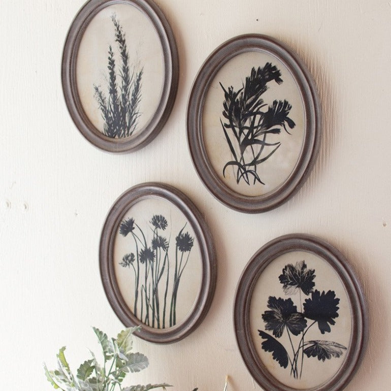 set of four oval botanical prints | farmhouse decor | modern farmhouse rustic art | shop a dash of casual furniture, home décor, kitchenware, gifts, and art online or in store | Located inside the Corner Cartel in Boerne | best boerne shops for home decor vintage items accessories and gifts