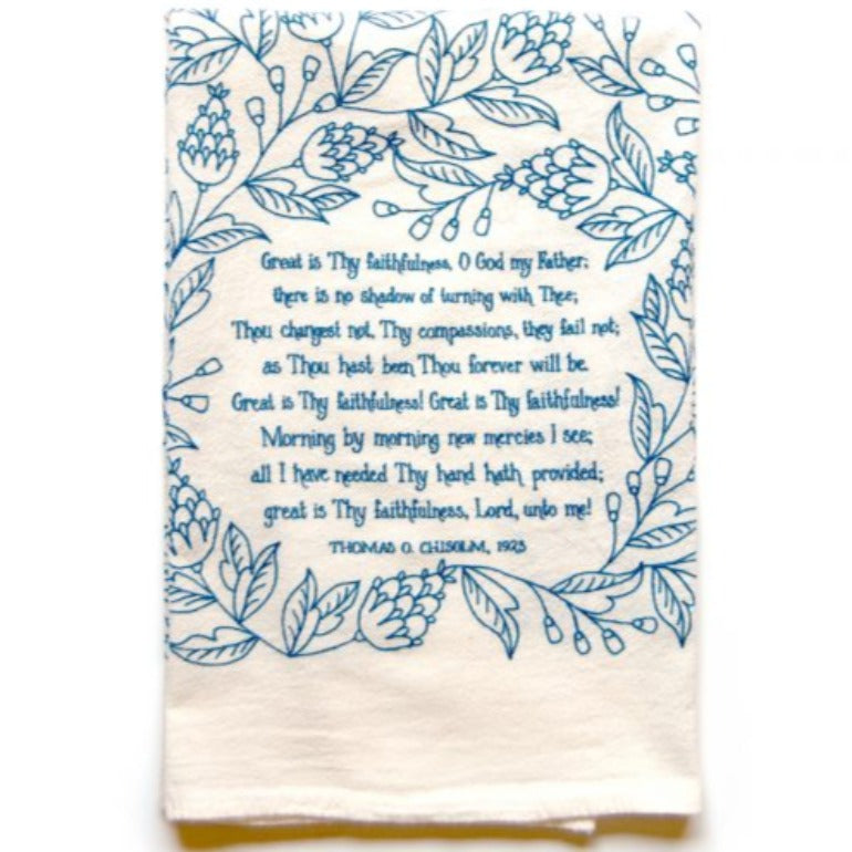 great is thy faithfulness tea towel | farmhouse decor | kitchenware | culinary gifts | shop a dash of casual home decor and art online or in store | Located inside the Corner Cartel in Boerne | best boerne shops for home decor vintage items accessories and gifts