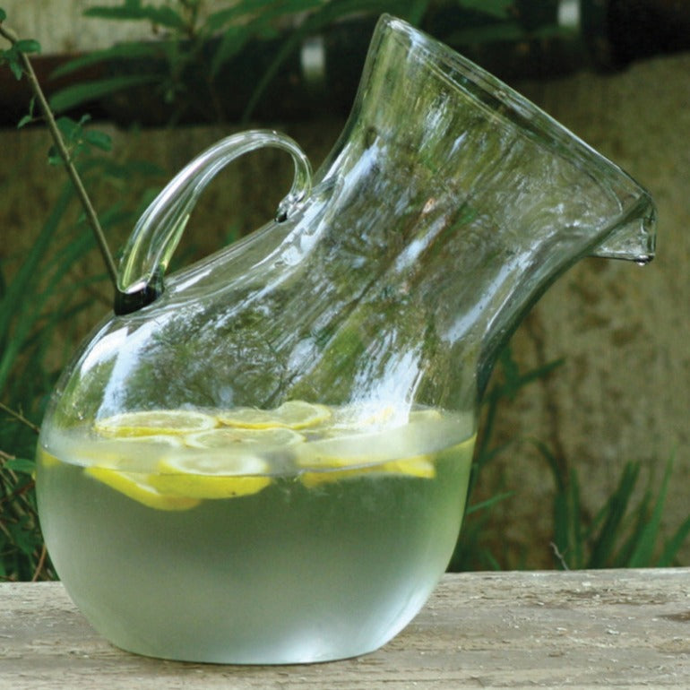 large tilted glass pitcher | jar pitcher | kitchenware | shop a dash of casual home decor, kitchenware, gifts, and art online or in store | Located inside the Corner Cartel in Boerne | best boerne shops for home decor vintage items accessories and gifts