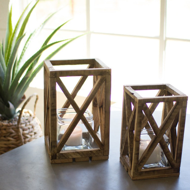 Set of 2 Recycled Wooden Lanterns