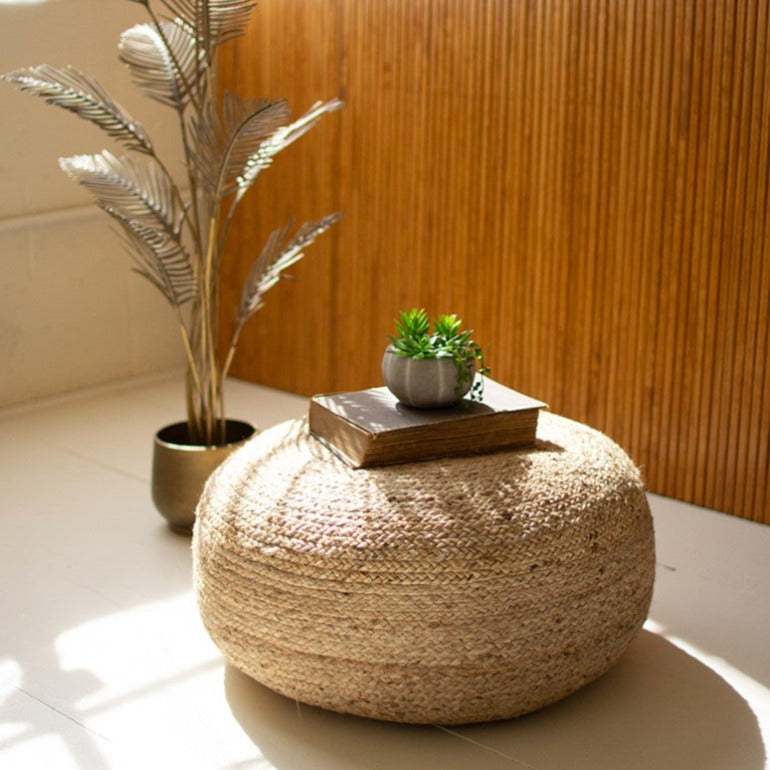 Round Braided Jute Pouf