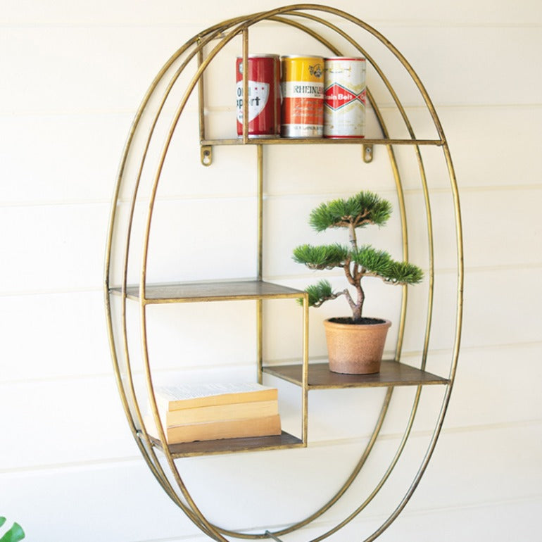 Oval Shelving Unit With Brass Finish