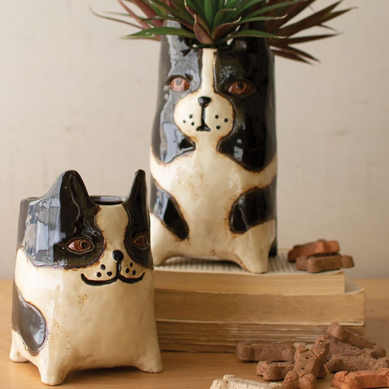 Set of 2 Ceramic Dog Planters