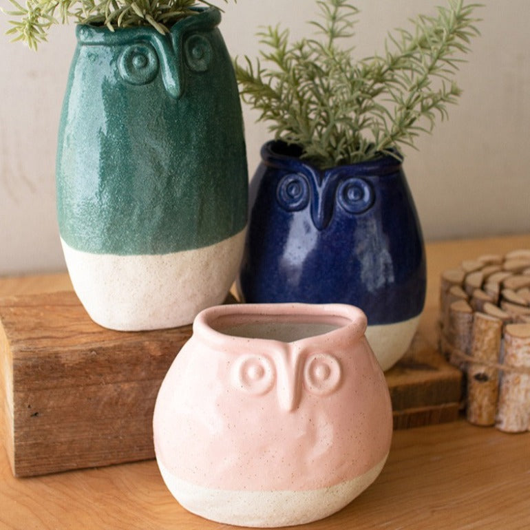 Set of Three Ceramic Owl Planters