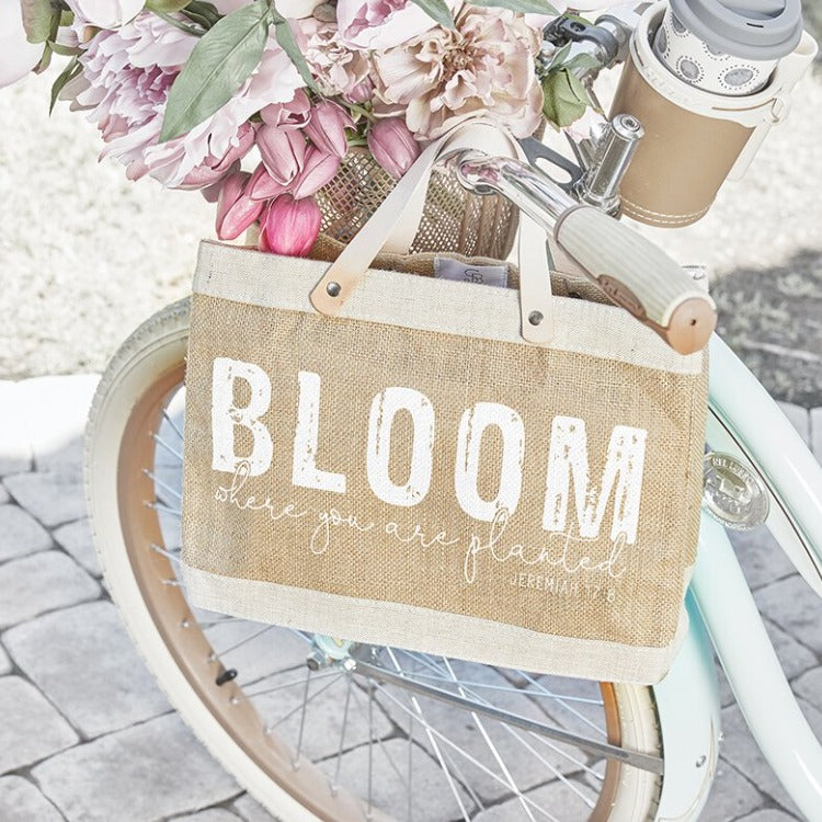 mini market tote bag - bloom where you are planted | shopping bag market bag | farmhouse decor and accessories | shop a dash of casual furniture, home décor, kitchenware, gifts, and art online or in store | Located inside the Corner Cartel in Boerne | best boerne shops for home decor vintage items accessories and gifts
