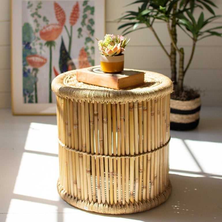 Round Bamboo Stool With Natural Rope Top