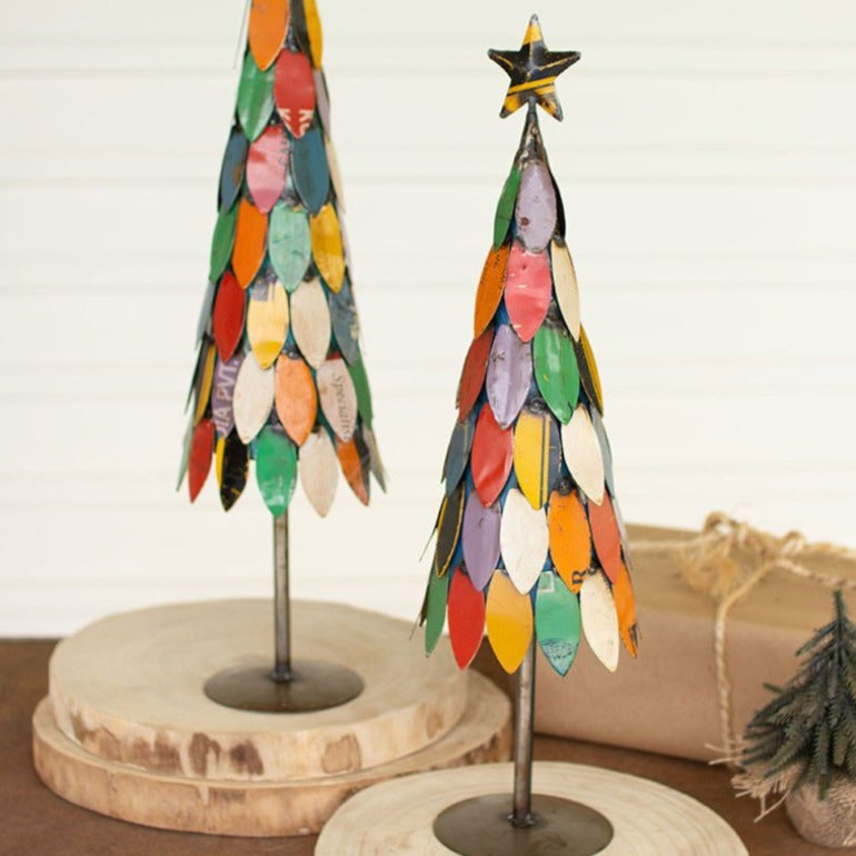 Set of 2 Recycled Metal Christmas Trees